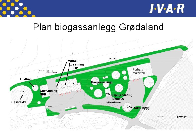 Plan biogassanlegg Grødaland Mottak Avvanning THP Luktbeh. Forbeh. matavfall Biogassanlegg Gjenvinning NPK Oppgradering. biogass