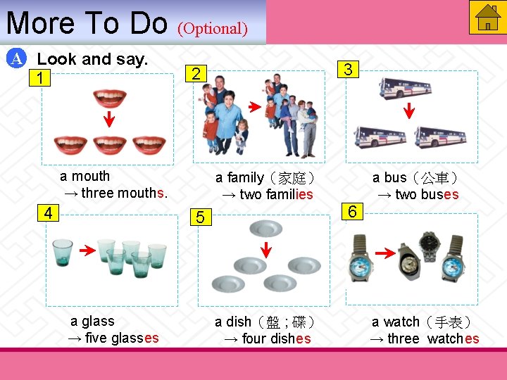 More To Do (Optional) A Look and say. 1 a mouth → three mouths. More To Do (Optional) A Look and say. 1 a mouth → three mouths.