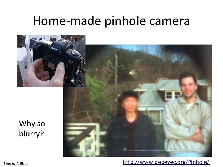 Home-made pinhole camera Why so blurry? Slide by A. Efros http: //www. debevec. org/Pinhole/