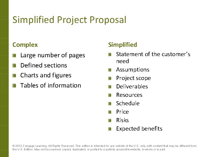 Simplified Project Proposal Complex Large number of pages Defined sections Charts and figures Tables