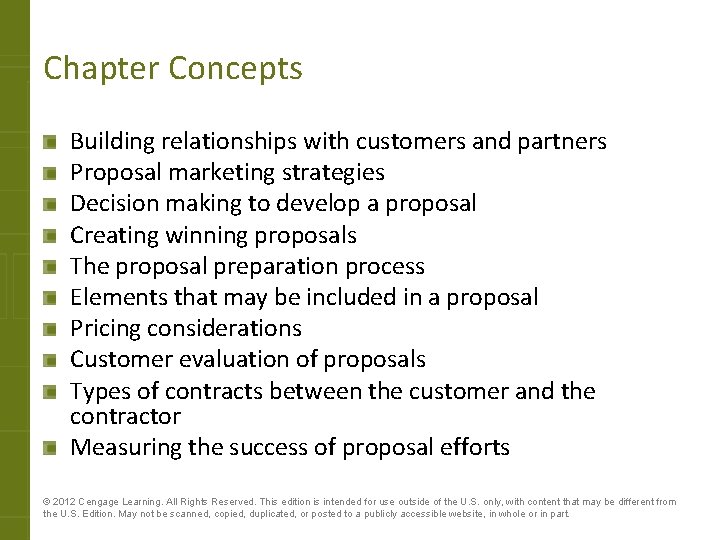 Chapter Concepts Building relationships with customers and partners Proposal marketing strategies Decision making to