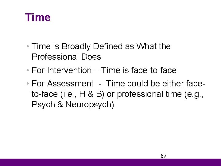 Time • Time is Broadly Defined as What the Professional Does • For Intervention