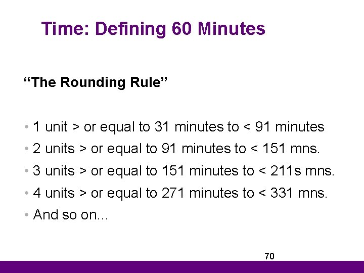  Time: Defining 60 Minutes “The Rounding Rule” • 1 unit > or equal