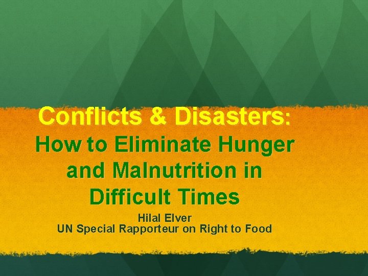 Conflicts & Disasters: How to Eliminate Hunger and Malnutrition in Difficult Times Hilal Elver