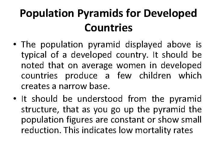 Population Pyramids for Developed Countries • The population pyramid displayed above is typical of Population Pyramids for Developed Countries • The population pyramid displayed above is typical of