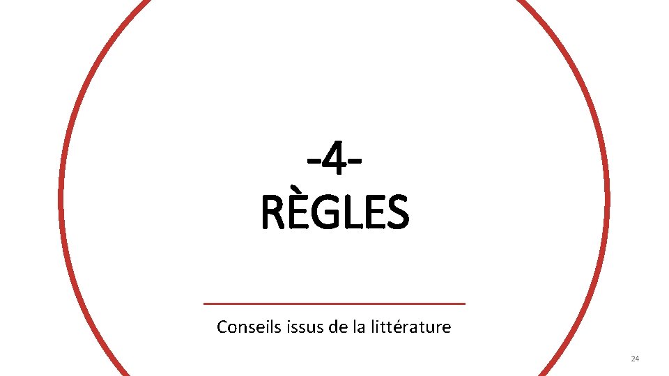 -4 RÈGLES Conseils issus de la littérature 24 