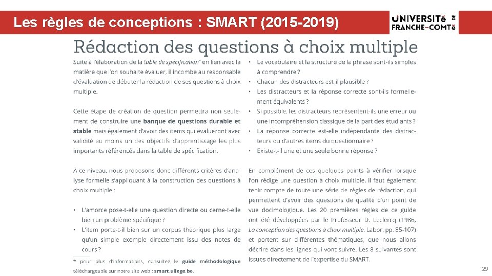 Les règles de conceptions : SMART (2015 -2019) 29 