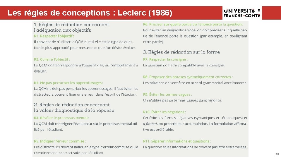 Les règles de conceptions : Leclerc (1986) 30 