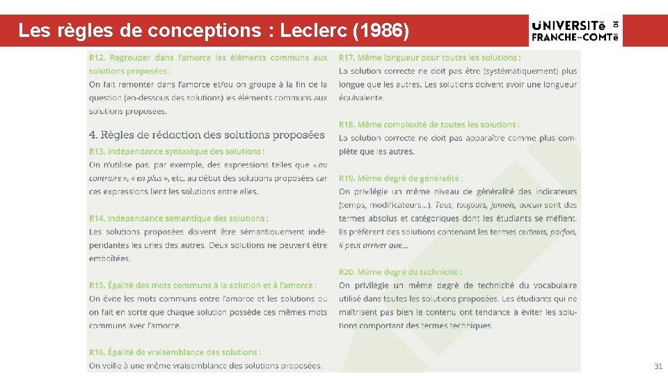 Les règles de conceptions : Leclerc (1986) 31 