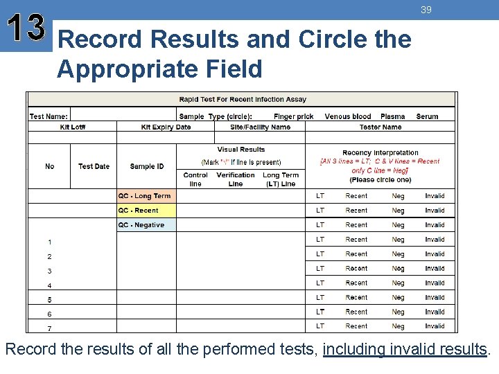 13 Record Results and Circle the 39 Appropriate Field Record the results of all