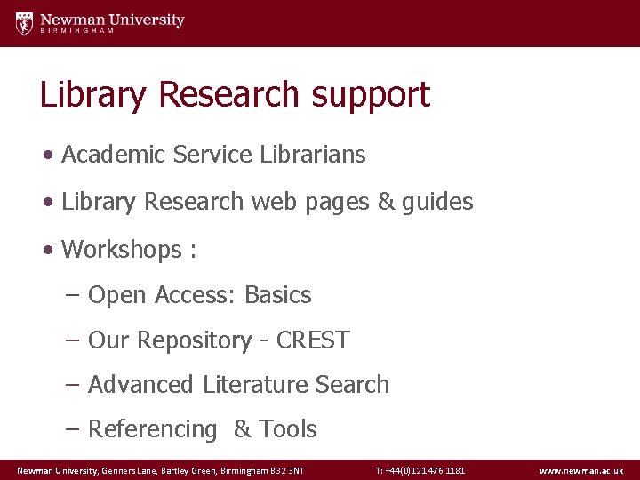 Library Research support • Academic Service Librarians • Library Research web pages & guides