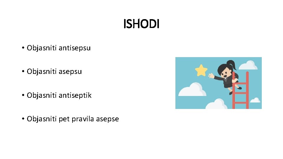 ISHODI • Objasniti antisepsu • Objasniti antiseptik • Objasniti pet pravila asepse 