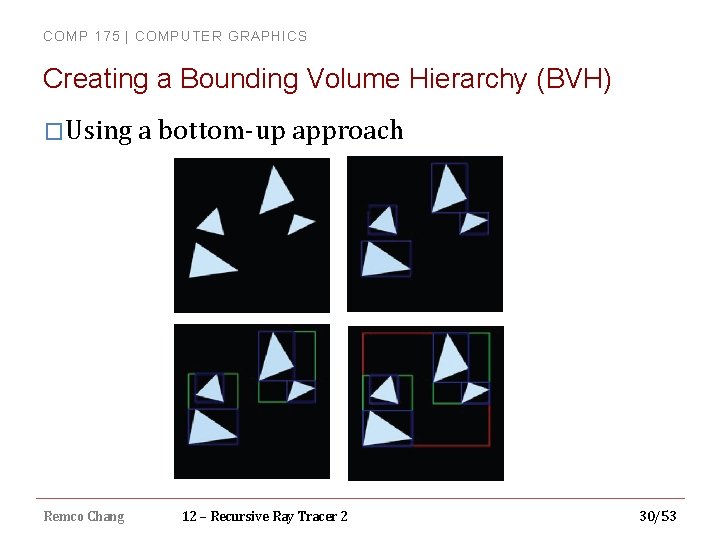 COMP 175 | COMPUTER GRAPHICS Creating a Bounding Volume Hierarchy (BVH) �Using a bottom-up