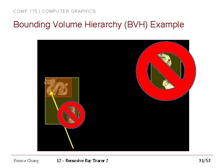 COMP 175 | COMPUTER GRAPHICS Bounding Volume Hierarchy (BVH) Example Remco Chang 12 –