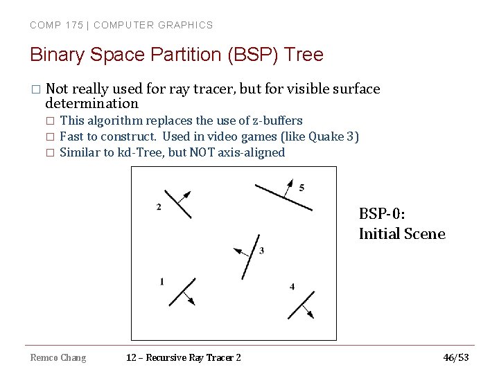 COMP 175 | COMPUTER GRAPHICS Binary Space Partition (BSP) Tree � Not really used