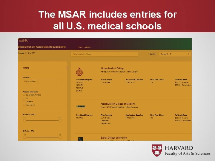 The MSAR includes entries for all U. S. medical schools 