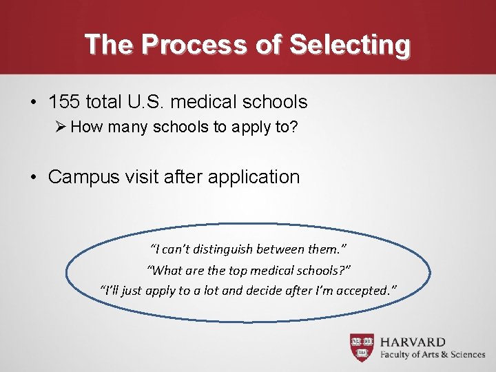 The Process of Selecting • 155 total U. S. medical schools Ø How many