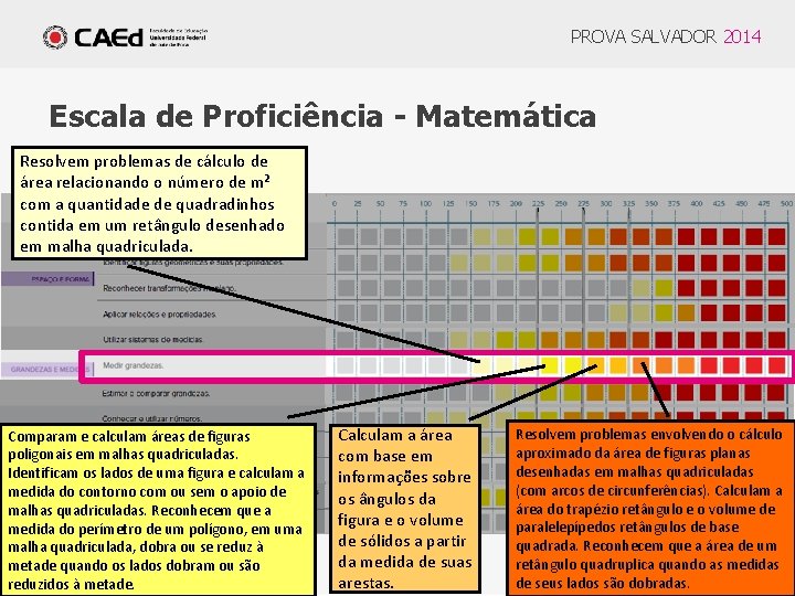 PROVA SALVADOR 2014 Escala de Proficiência - Matemática Resolvem problemas de cálculo de área