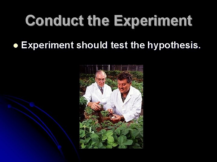 Conduct the Experiment l Experiment should test the hypothesis. 