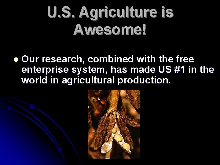 U. S. Agriculture is Awesome! l Our research, combined with the free enterprise system,