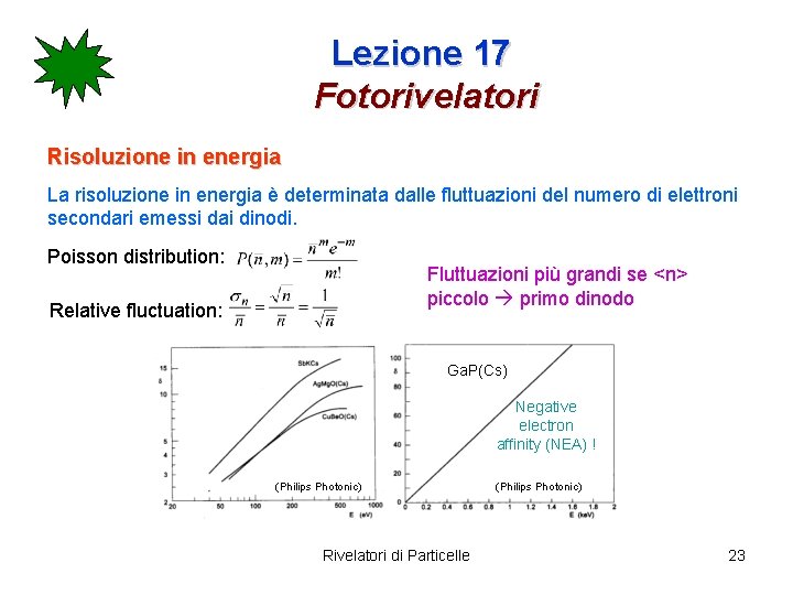 Lezione 17 Fotorivelatori Risoluzione in energia La risoluzione in energia è determinata dalle fluttuazioni