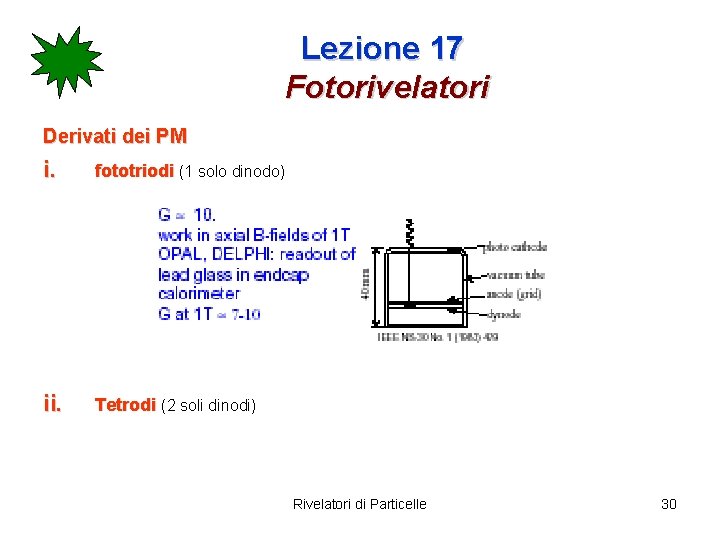 Lezione 17 Fotorivelatori Derivati dei PM i. fototriodi (1 solo dinodo) ii. Tetrodi (2