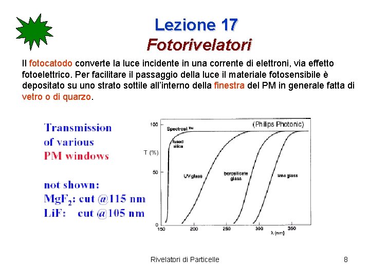 Lezione 17 Fotorivelatori Il fotocatodo converte la luce incidente in una corrente di elettroni,