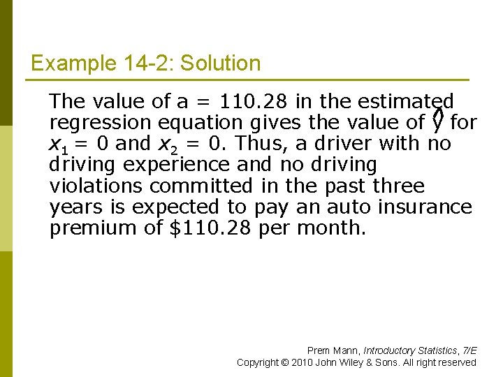 Example 14 -2: Solution The value of a = 110. 28 in the estimated