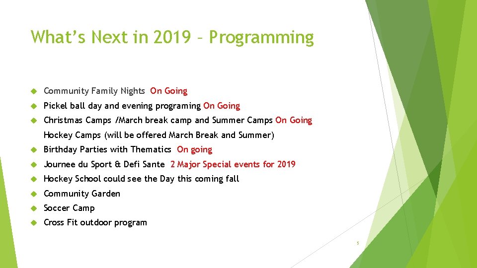 What’s Next in 2019 – Programming Community Family Nights On Going Pickel ball day What’s Next in 2019 – Programming Community Family Nights On Going Pickel ball day