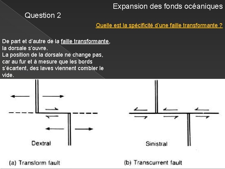 Expansion des fonds océaniques Question 2 Quelle est la spécificité d’une faille transformante ?