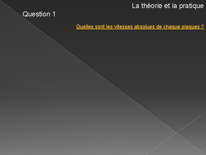 La théorie et la pratique Question 1 Quelles sont les vitesses absolues de chaque