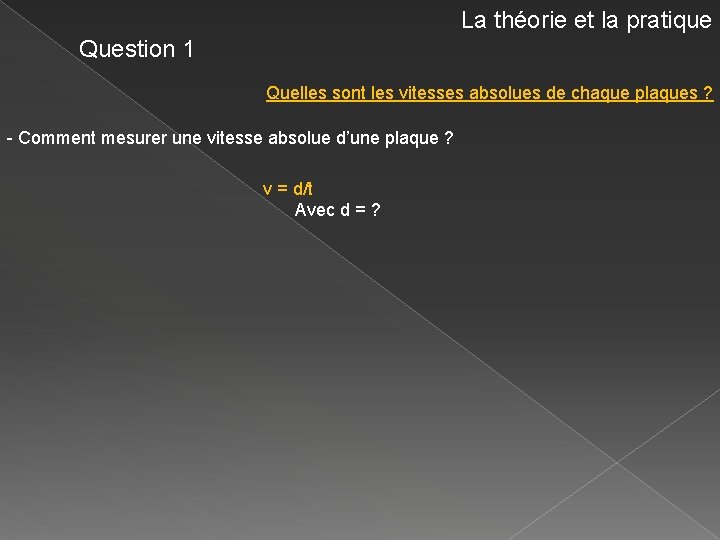 La théorie et la pratique Question 1 Quelles sont les vitesses absolues de chaque