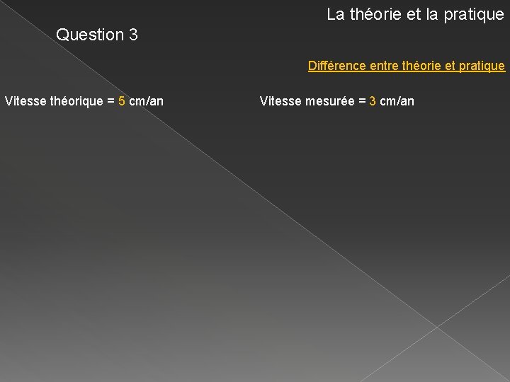 La théorie et la pratique Question 3 Différence entre théorie et pratique Vitesse théorique