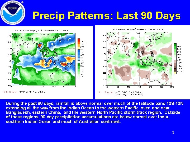Precip Patterns: Last 90 Days During the past 90 days, rainfall is above normal