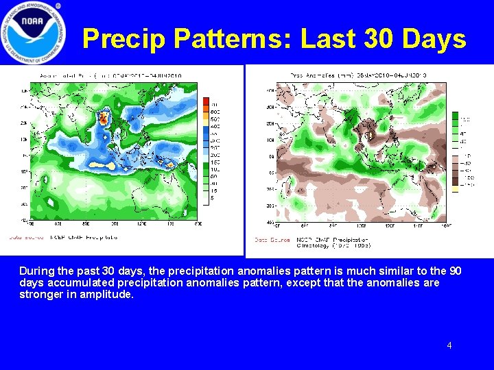 Precip Patterns: Last 30 Days During the past 30 days, the precipitation anomalies pattern