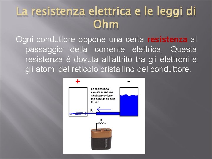 La resistenza elettrica e le leggi di Ohm Ogni conduttore oppone una certa resistenza