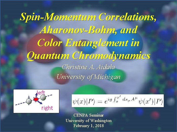 Spin-Momentum Correlations, Aharonov-Bohm, and Color Entanglement in Quantum Chromodynamics Christine A. Aidala University of