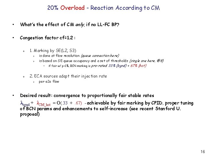 20% Overload - Reaction According to CM • What’s the effect of CM only,