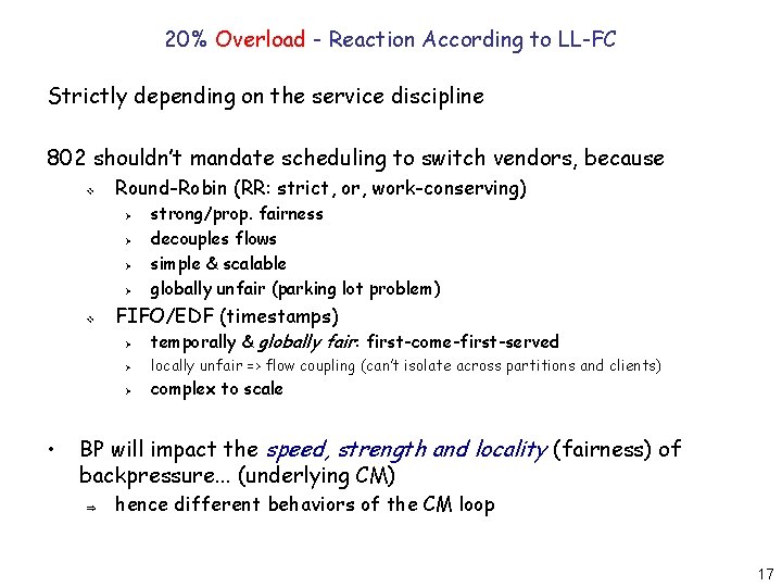 20% Overload - Reaction According to LL-FC Strictly depending on the service discipline 802