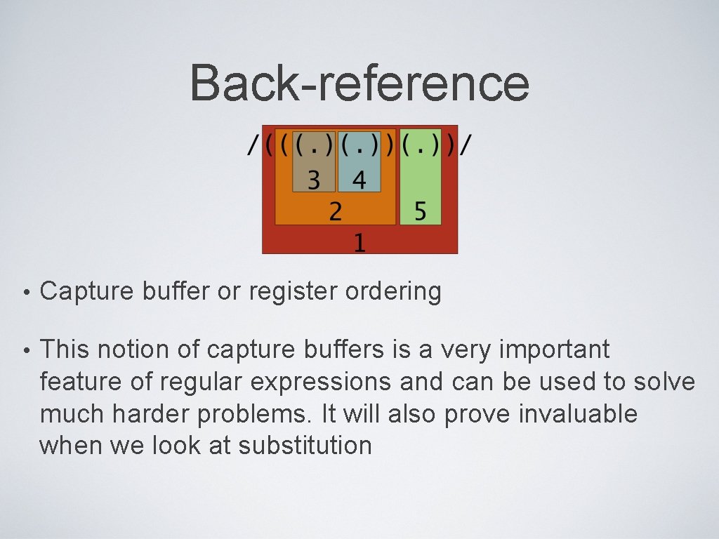 Back-reference • Capture buffer or register ordering • This notion of capture buffers is