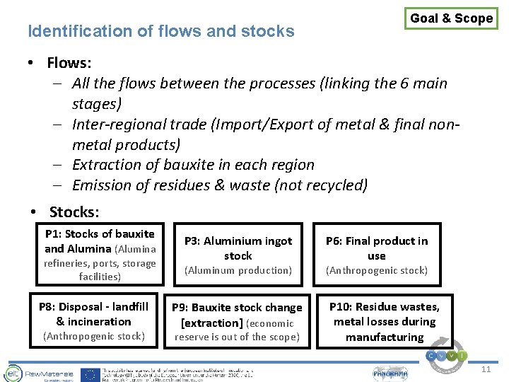 Identification of flows and stocks Goal & Scope • Flows: – All the flows