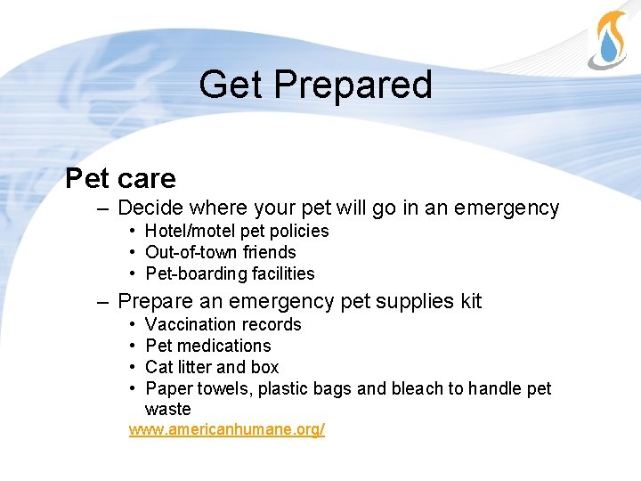 Get Prepared Pet care – Decide where your pet will go in an emergency