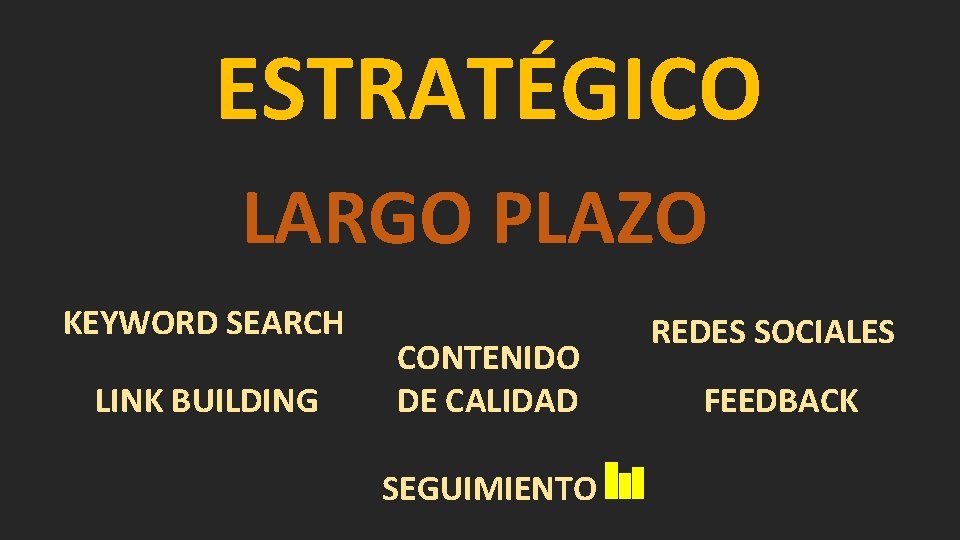 ESTRATÉGICO LARGO PLAZO KEYWORD SEARCH LINK BUILDING CONTENIDO DE CALIDAD SEGUIMIENTO REDES SOCIALES FEEDBACK
