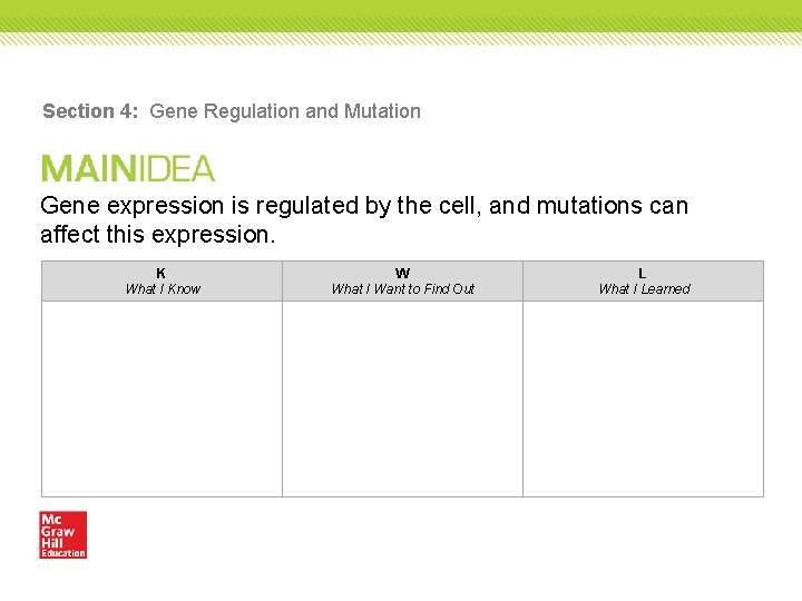 Section 4: Gene Regulation and Mutation Gene expression is regulated by the cell, and