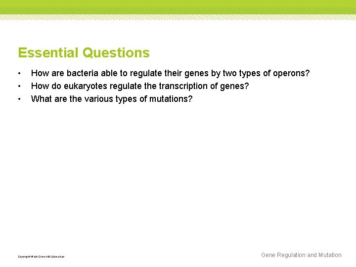 Essential Questions • • • How are bacteria able to regulate their genes by
