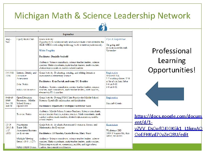 Michigan Math & Science Leadership Network Professional Learning Opportunities! https: //docs. google. com/docum ent/d/1