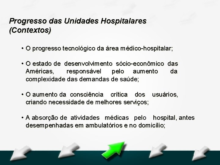 Hospital Geral Dr. Waldemar Alcântara Progresso das Unidades Hospitalares (Contextos) • O progresso tecnológico