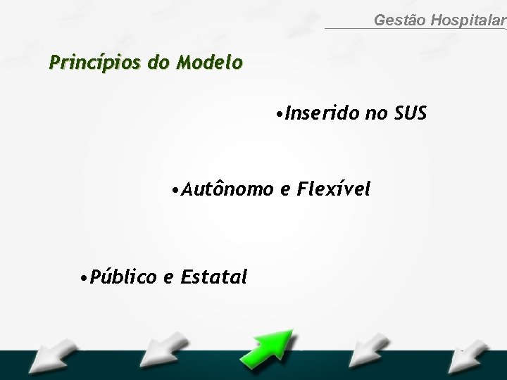 Hospital Geral Dr. Waldemar Alcântara Gestão Hospitalar Princípios do Modelo • Inserido no SUS