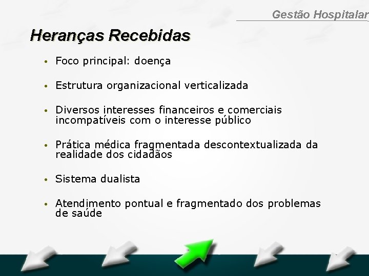 Hospital Geral Dr. Waldemar Alcântara Gestão Hospitalar Heranças Recebidas • Foco principal: doença •