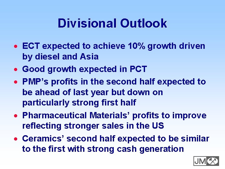 Divisional Outlook · ECT expected to achieve 10% growth driven by diesel and Asia